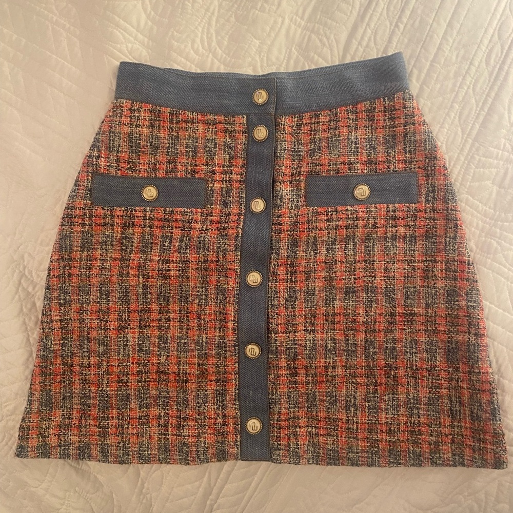 Maje Red and Blue Tweed A-Line Skirt - Picture 3 of 4